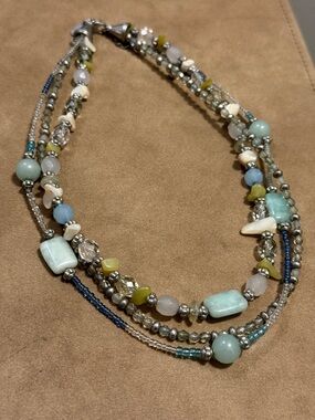 Multistrand Pastel Beaded Necklace - Aqua & Seafoam